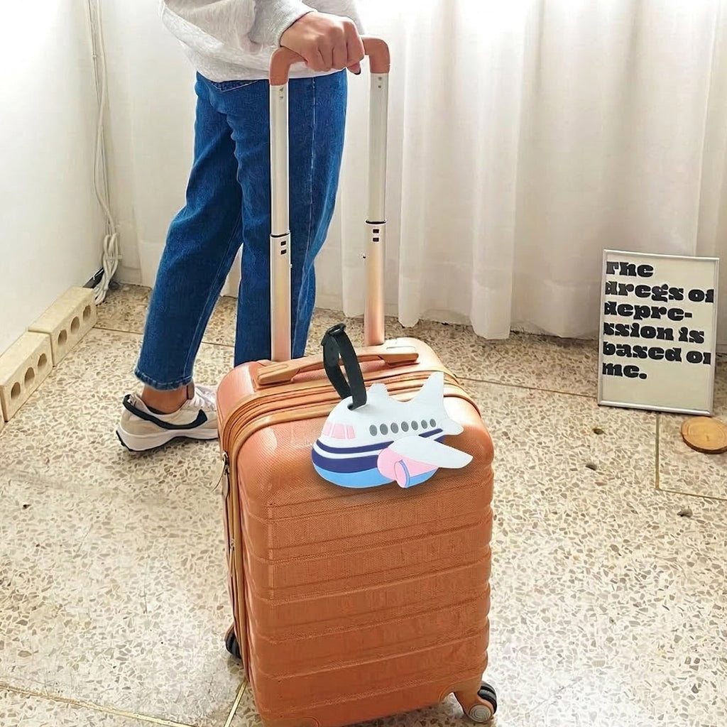 Airplane travel bag tag with secure strap