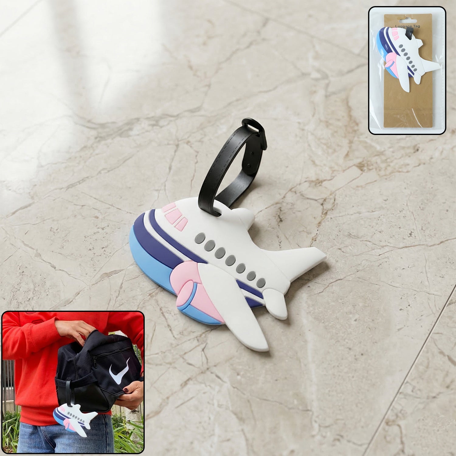 Airplane-shaped luggage tag for easy travel identification