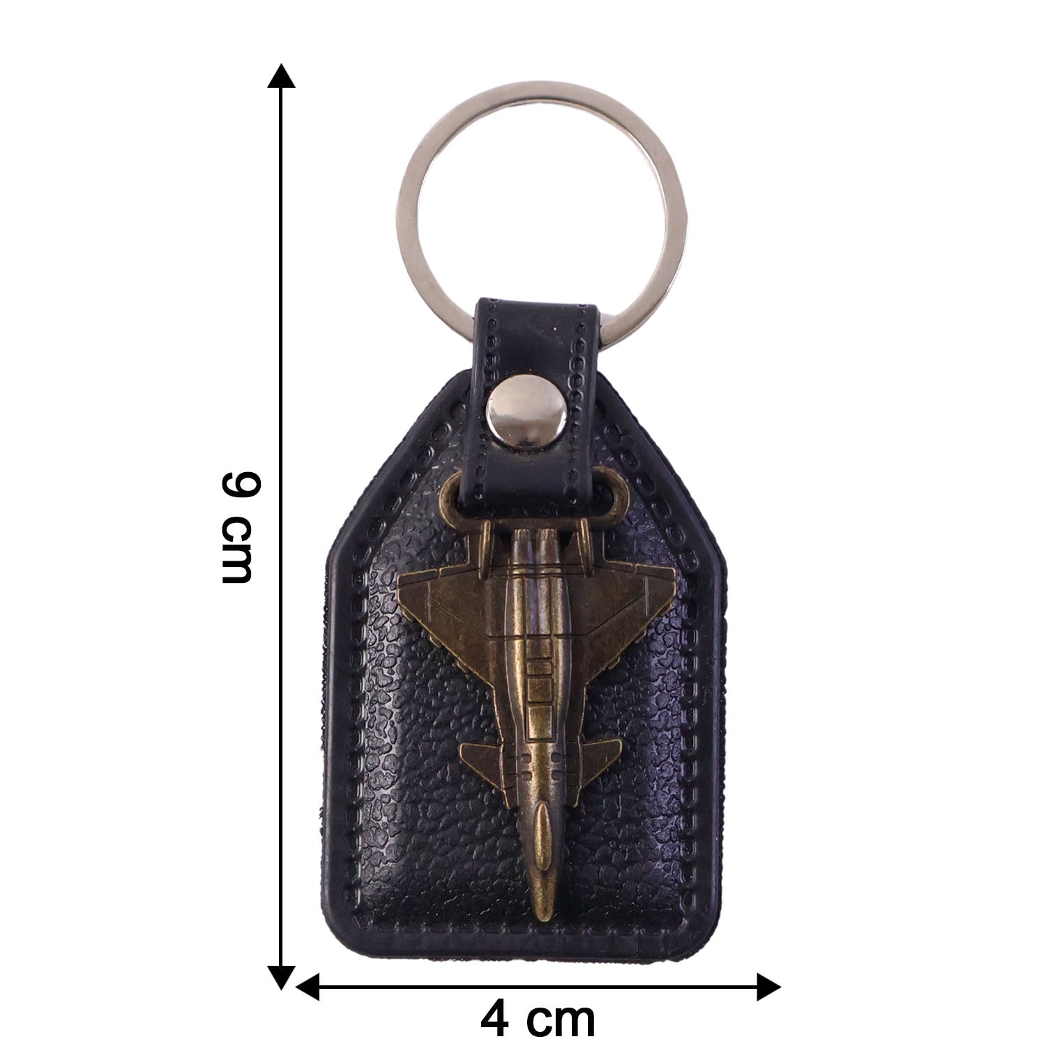 Size reference image showing dimensions of aircraft design leather keychain