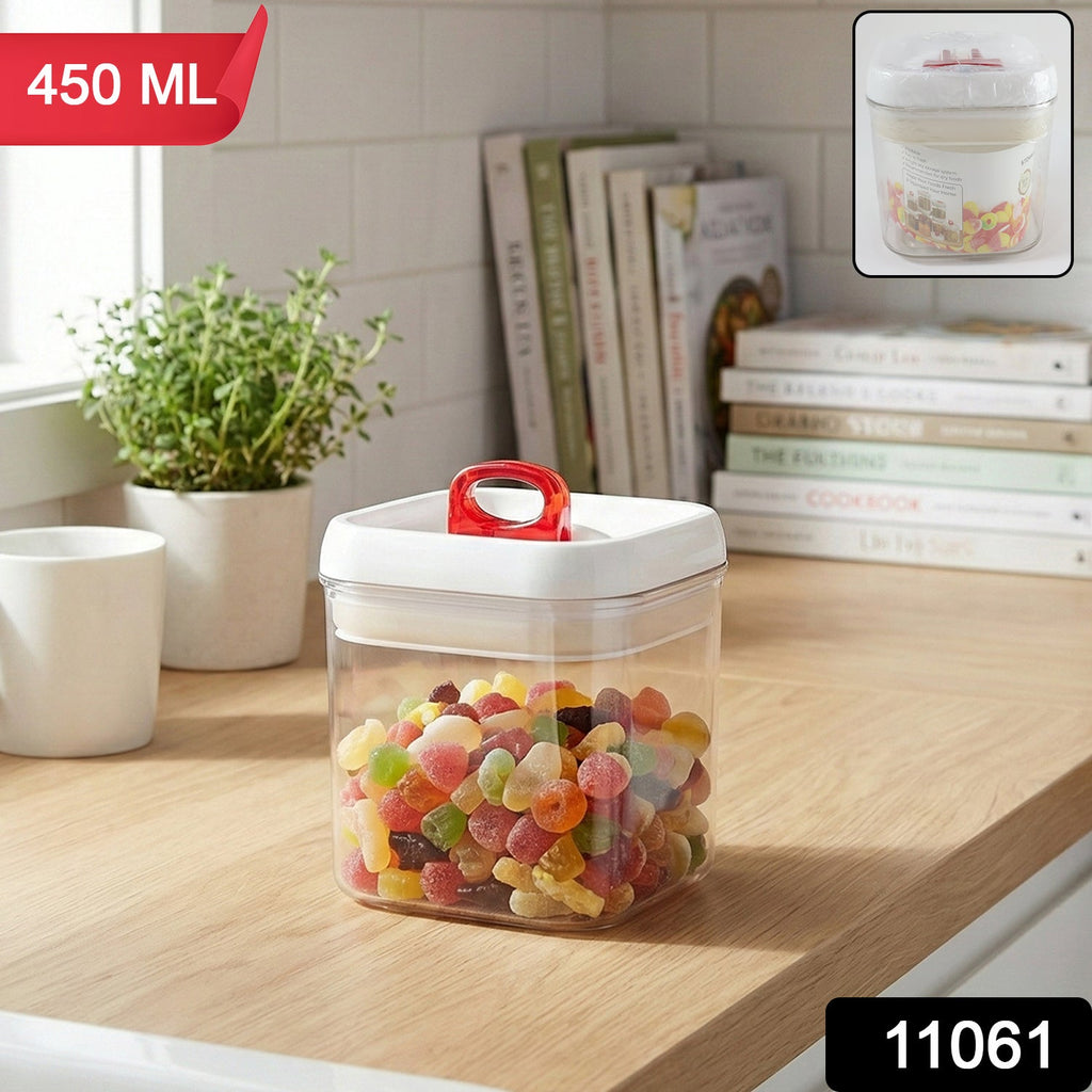 Transparent leak-proof kitchen jar storing grains and snacks