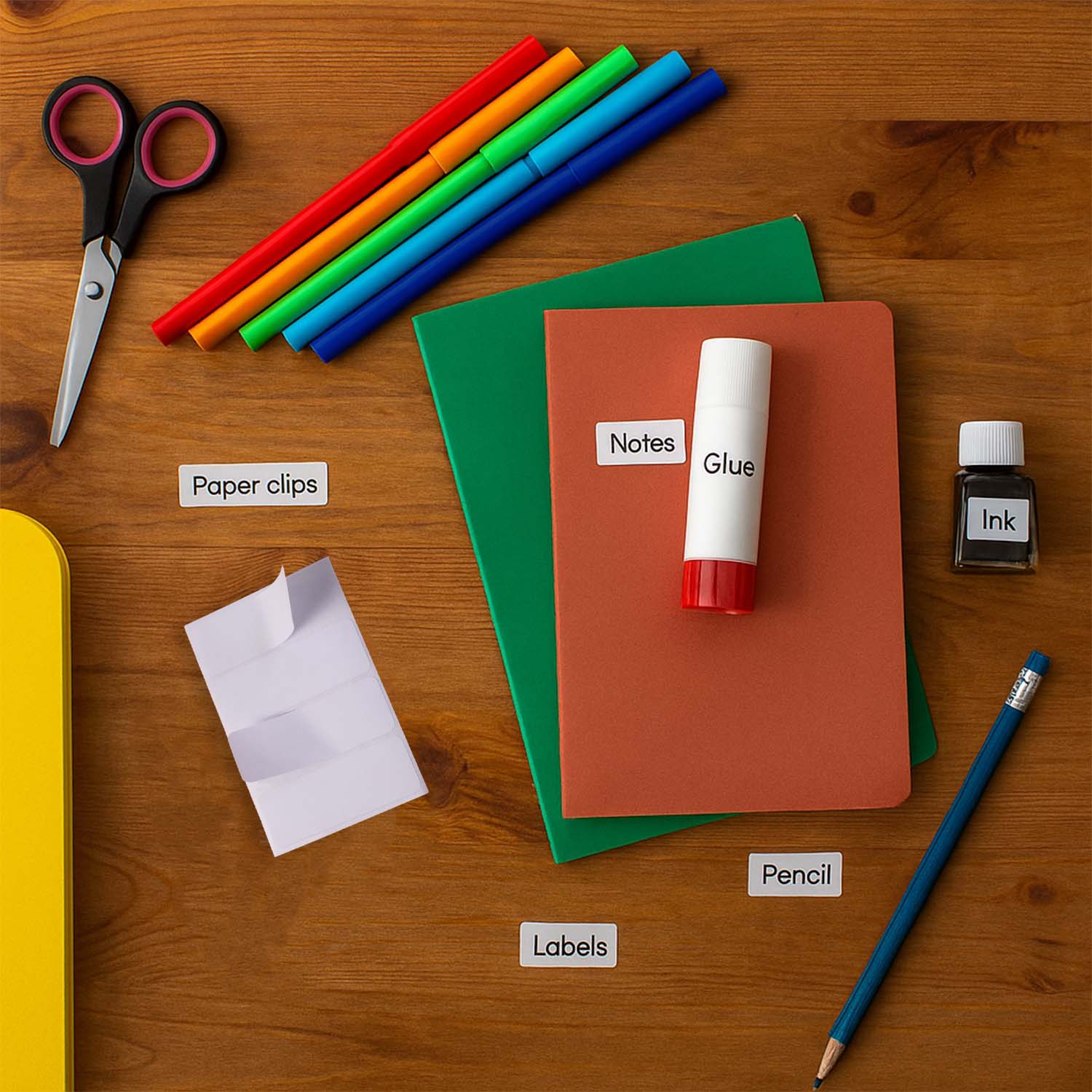 Label stickers showing smooth writable surface and adhesive backing