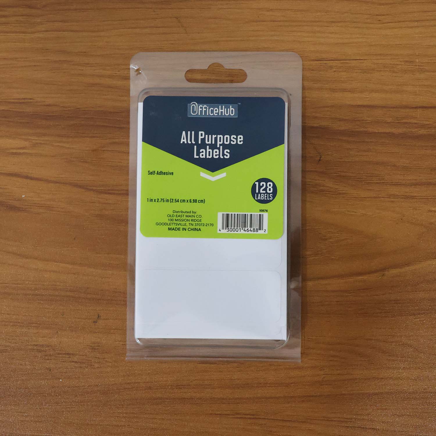 Labels applied on home and office items using all purpose adhesive white labels