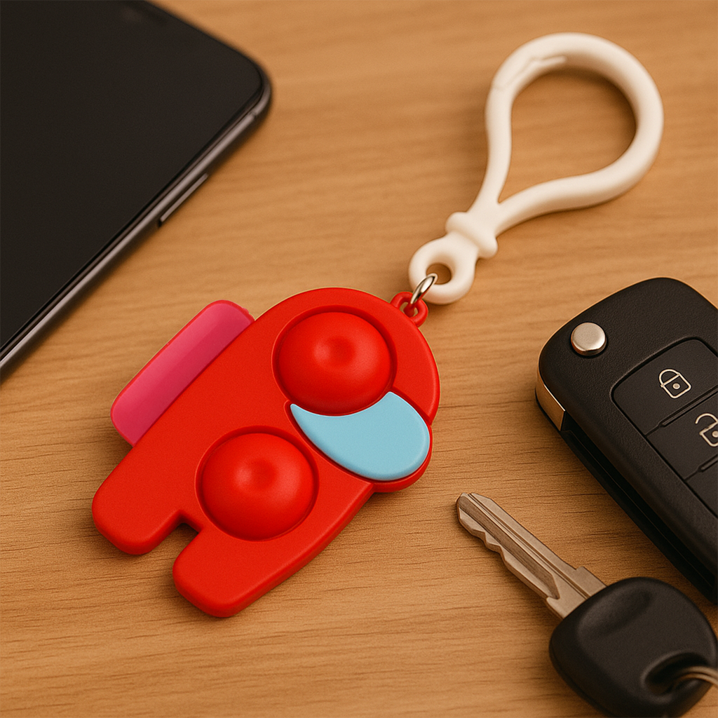 A collection of Pop-It Fidget Keychains in various shapes and bright colours, highlighting their appeal as sensory toys.