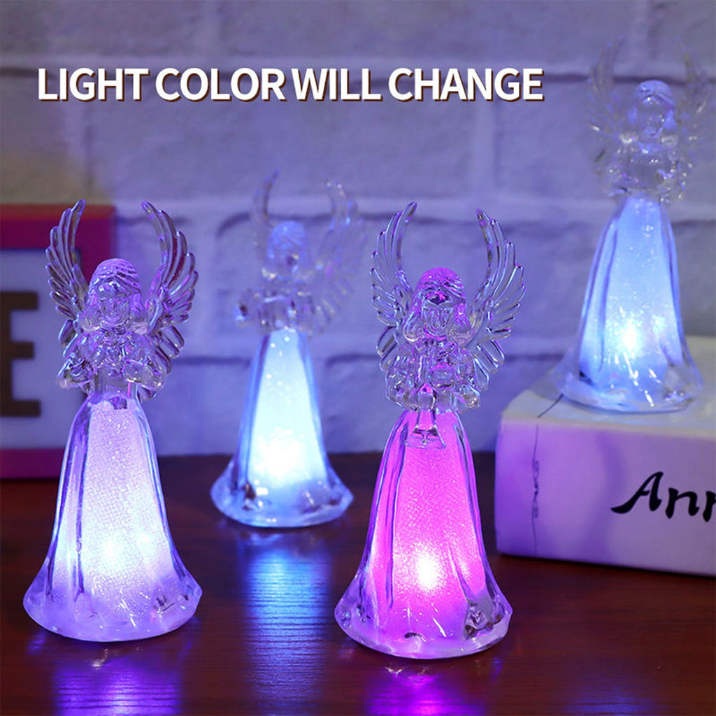 Transparent angel figurine LED lights with multicolor changing glow for home decor