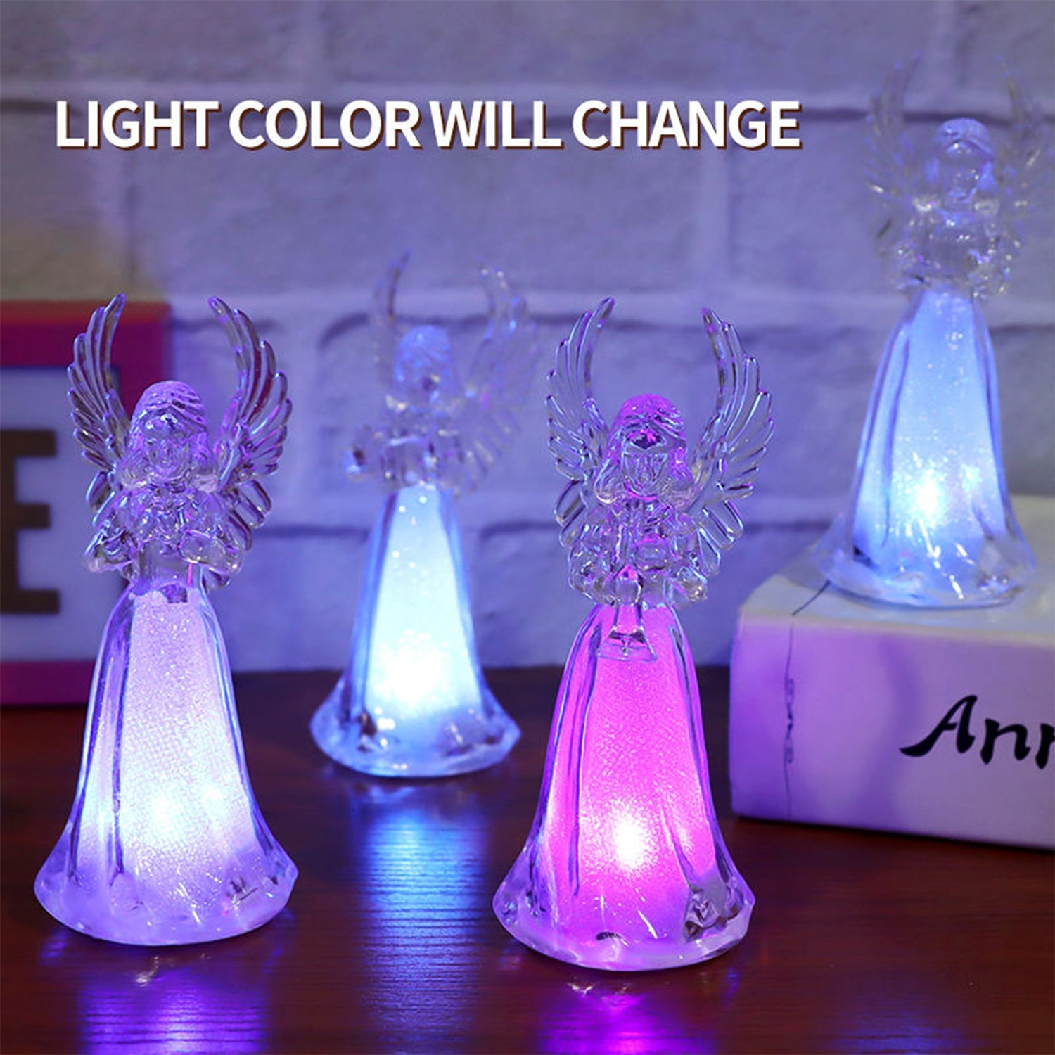 Transparent angel figurine LED lights with multicolor changing glow for home decor
