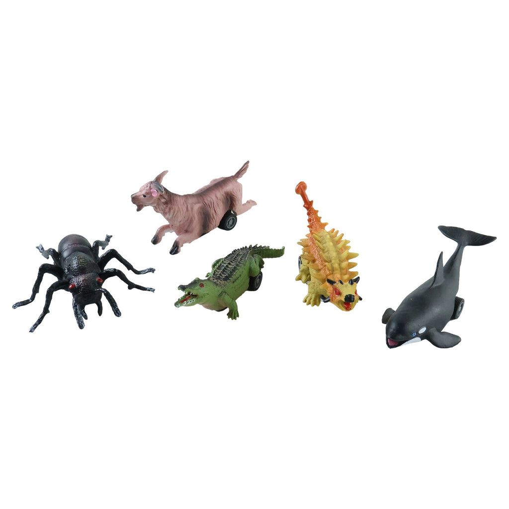 Colorful animal toy figures with rolling action for kids