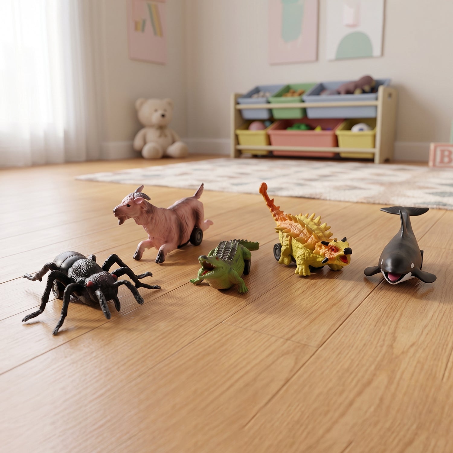 Colorful plastic animal toy figures for active play and learning