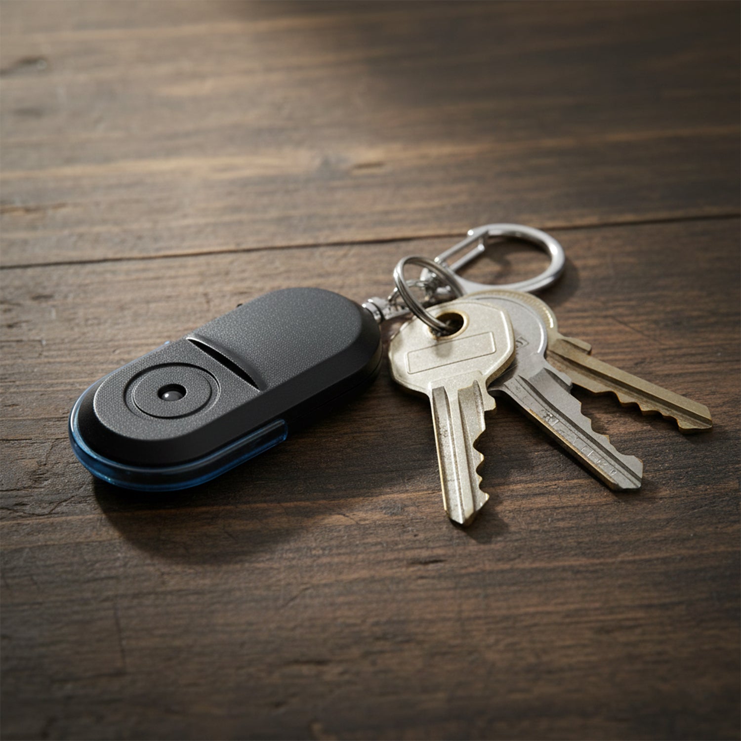 Portable safety alarm keychain attached to keys