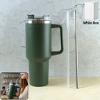 1200ML insulated travel mug with handle and straw in matte finish