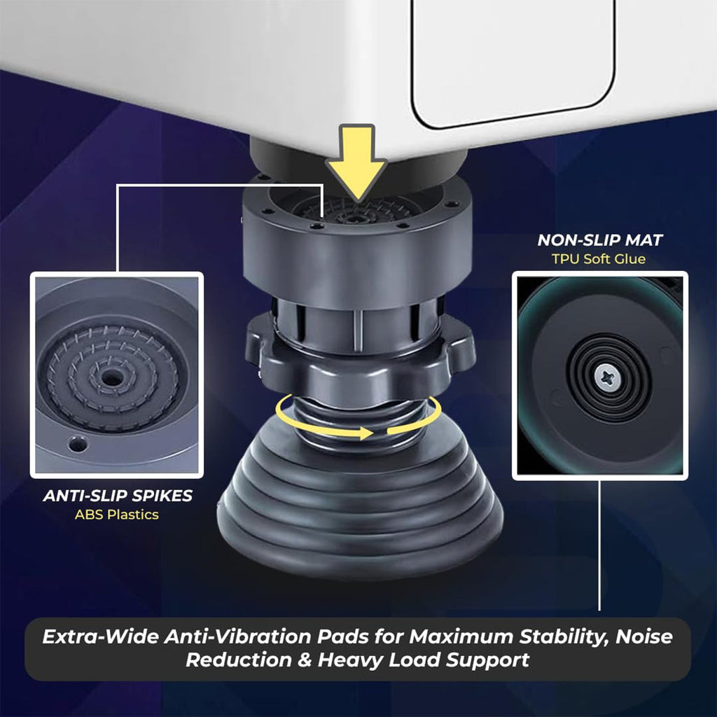 Adjustable stand elevated washing machine on anti-slip base
