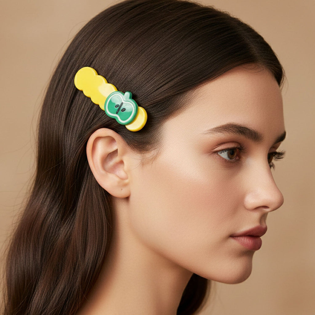 Single apple design hair clip displaying secure grip and smooth edges