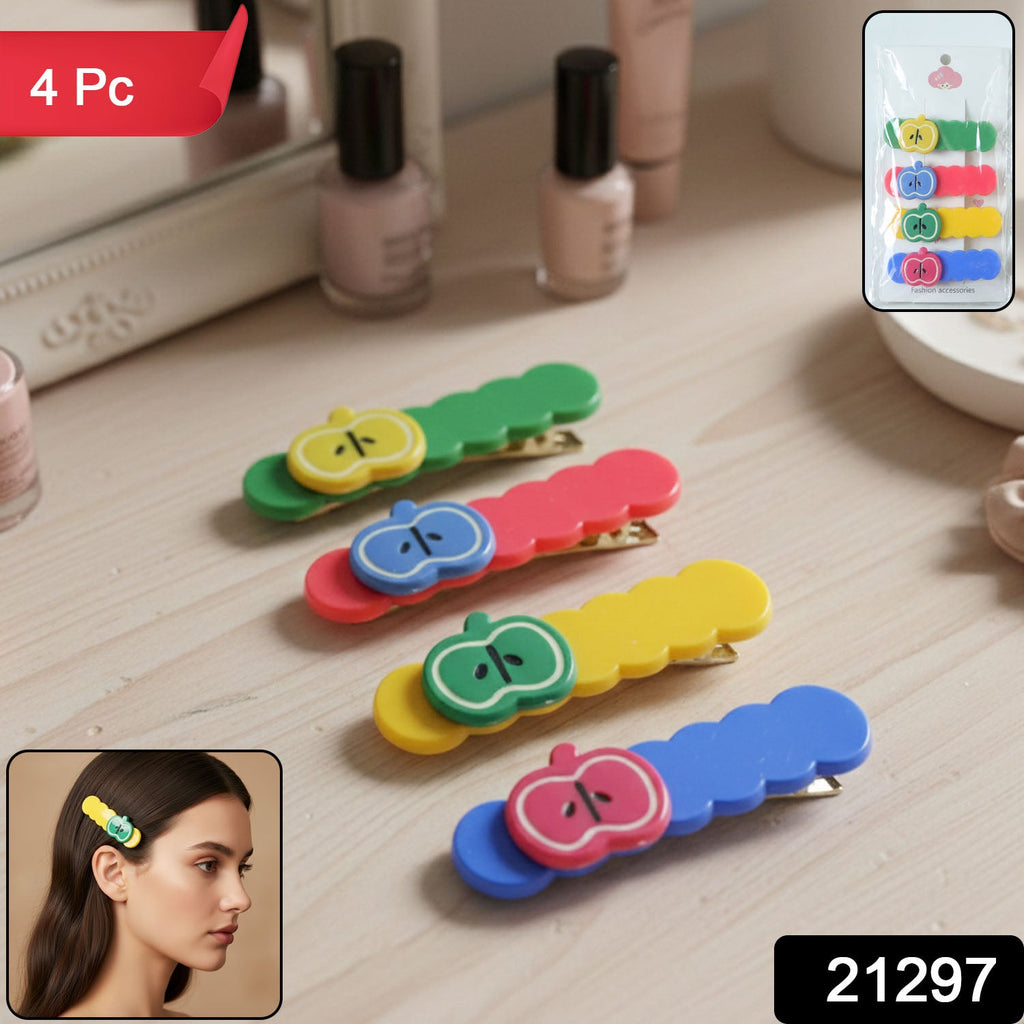 Set of 4 colorful apple-shaped hair clips for girls and kids