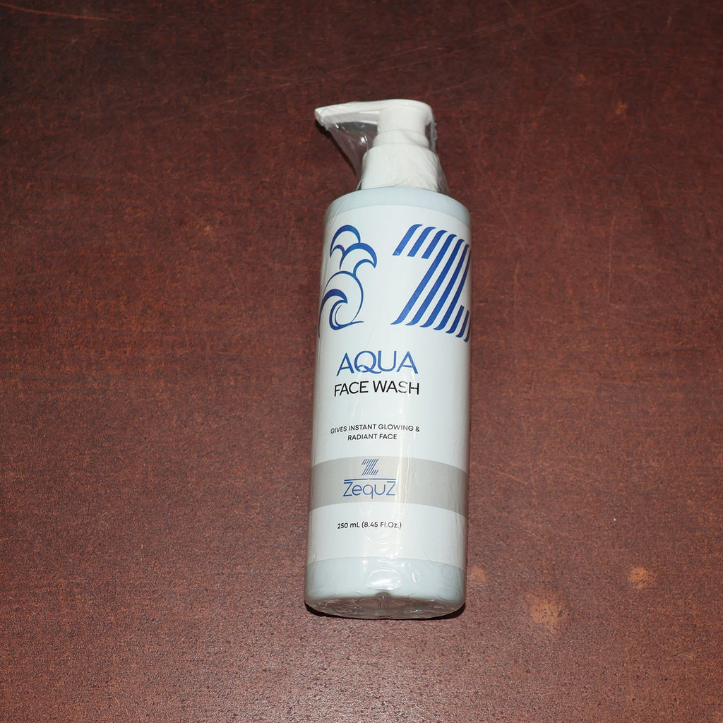 Lifestyle image of Hydrating Aqua Face Wash bottle in bathroom setting
