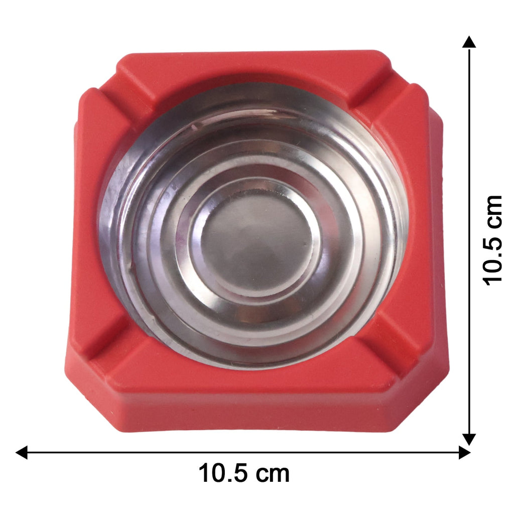 Heat-resistant ashtray shown with dimensions emphasizing compact size
