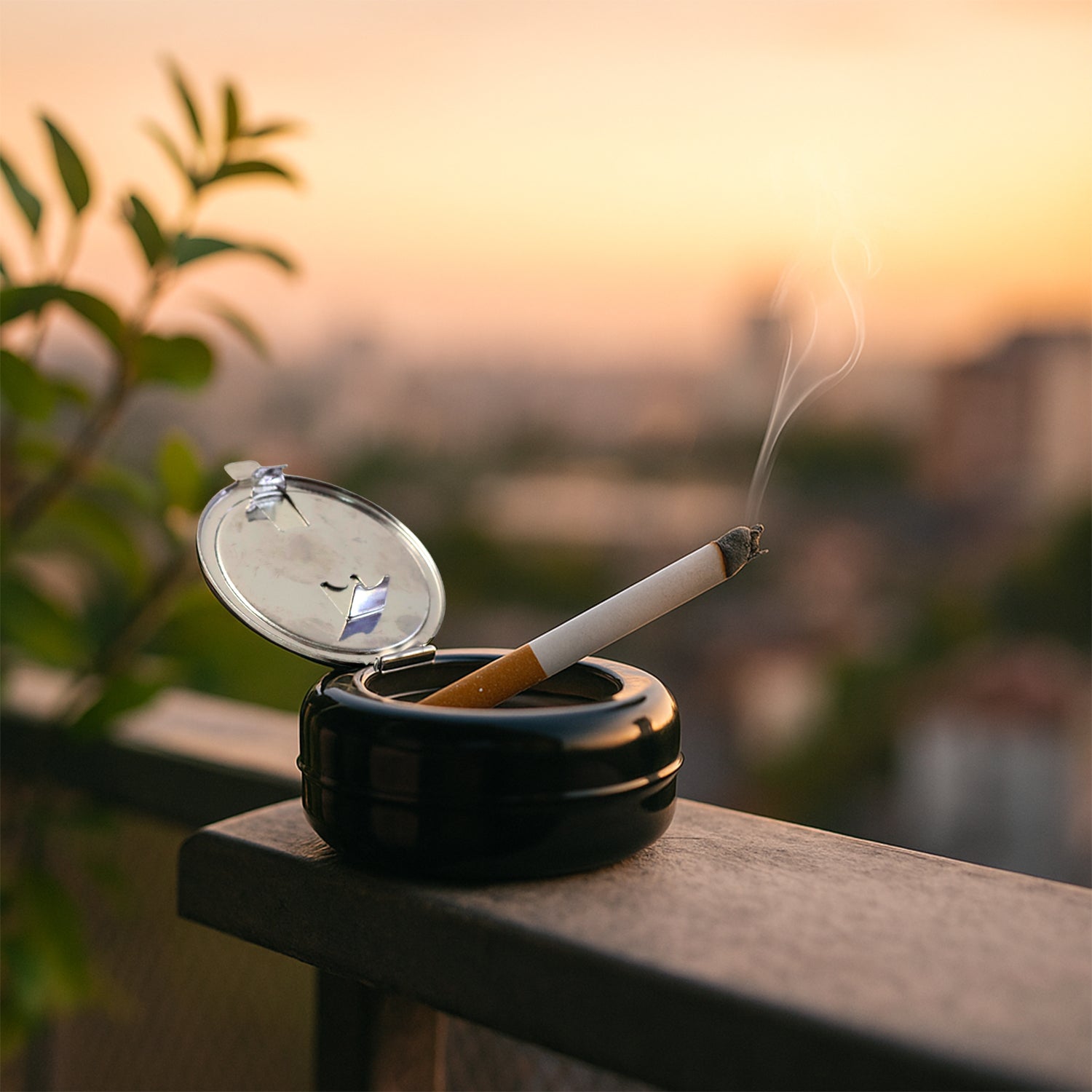 Compact round ashtray with easy-to-clean detachable parts