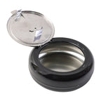 Metal lid ashtray to prevent ash scattering and contain odor