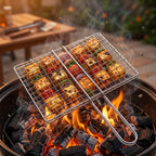 Barbecue grill wire mesh in stainless steel with long handle