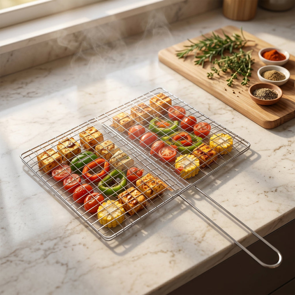 Portable BBQ grill rack for outdoor camping and picnics