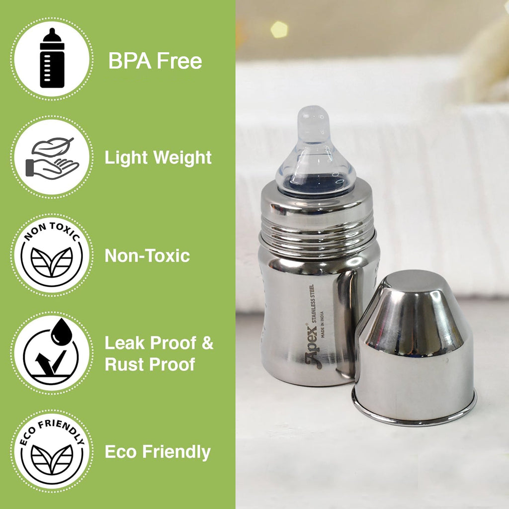 Rust-resistant stainless steel baby feeding bottle suitable for newborns