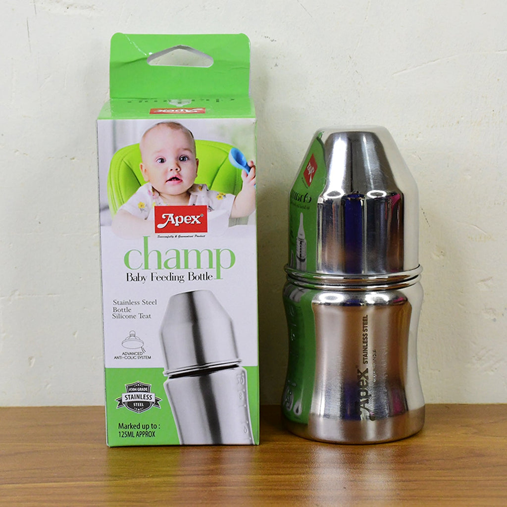 Polished finish stainless steel baby feeding bottle with leak-proof cap