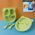Kids Mealtime Feeding Set with 2 sectioned plates and 2 spoons in bear-ear design