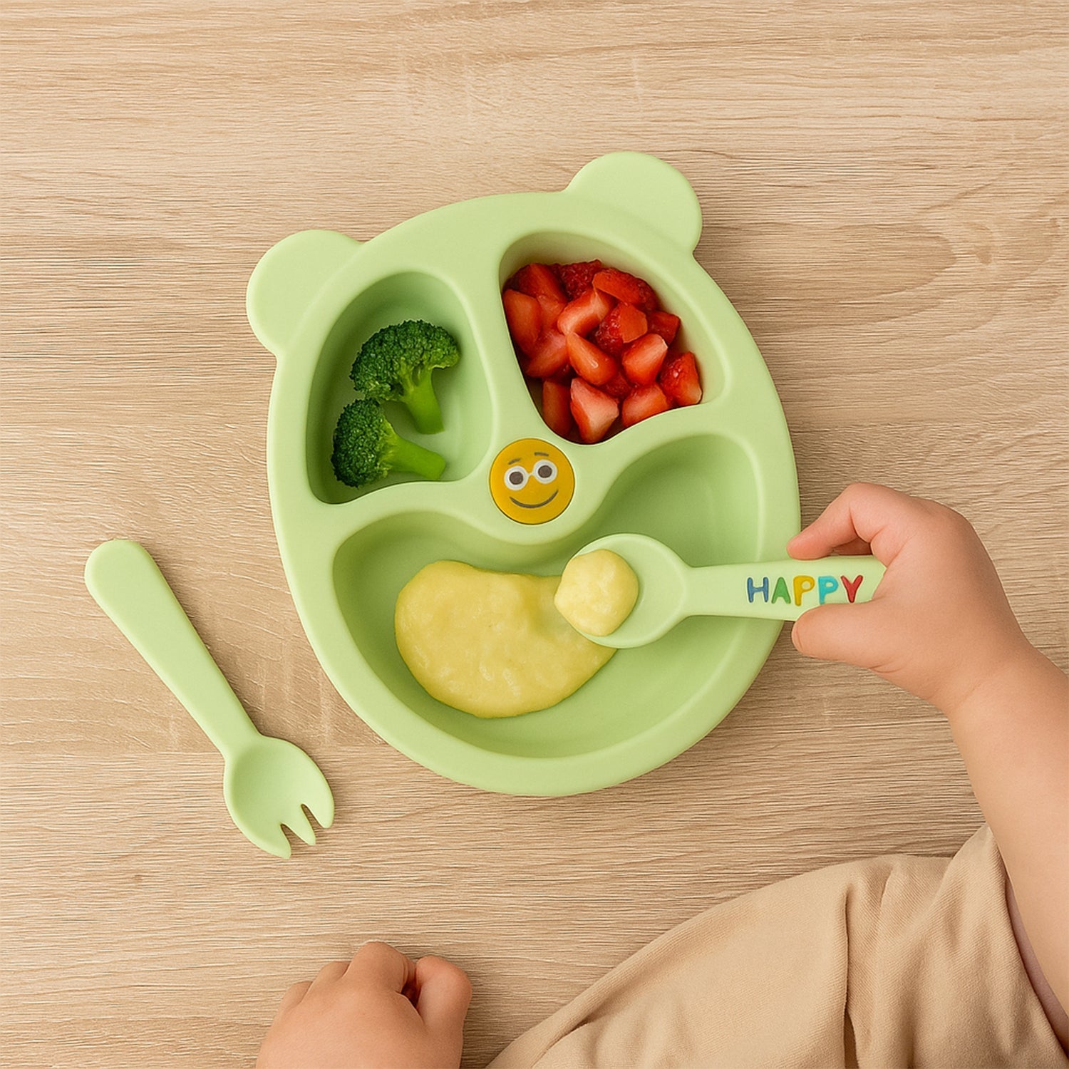 Complete kids mealtime essentials with BPA-free plates and spoons for toddlers