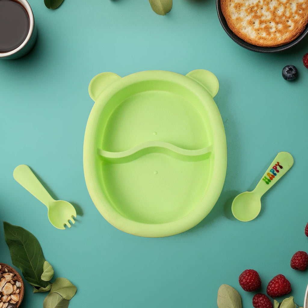 BPA-free plastic baby and toddler dinnerware set with 8 pieces including bowl lid