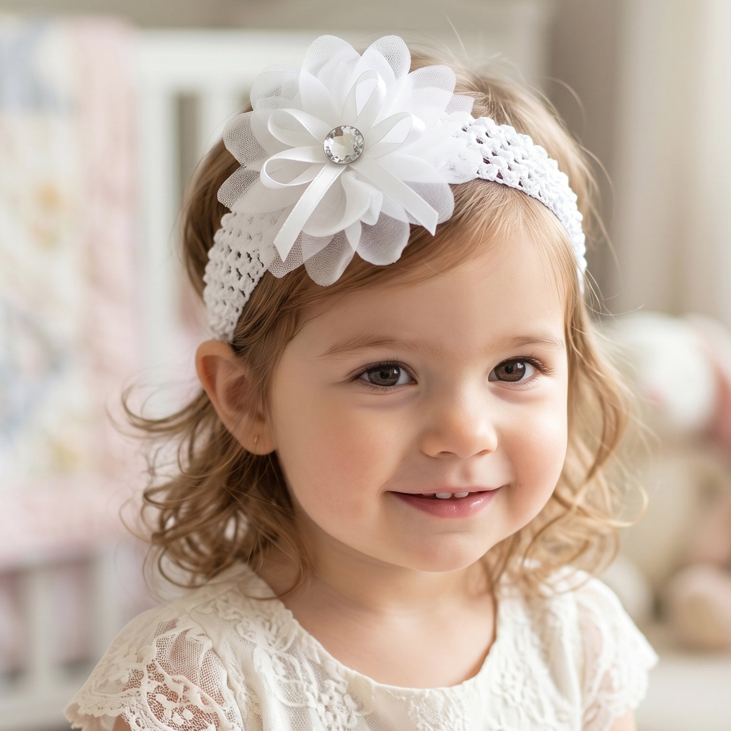 Stretchable girls hair band with floral lace pattern