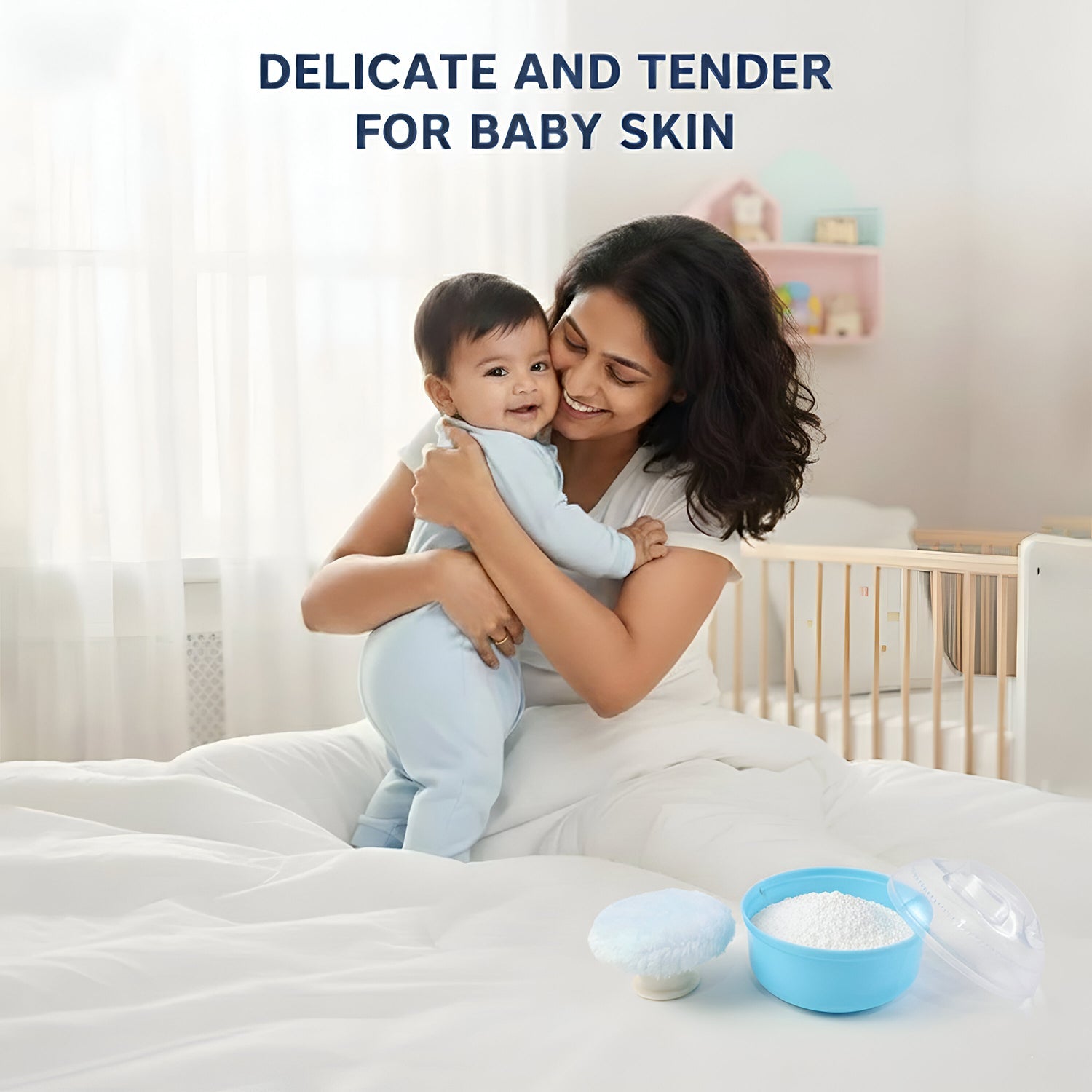 Compact baby powder puff storage box with protective lid