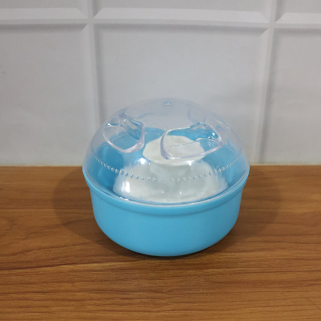 Top view of baby powder puff container with lid