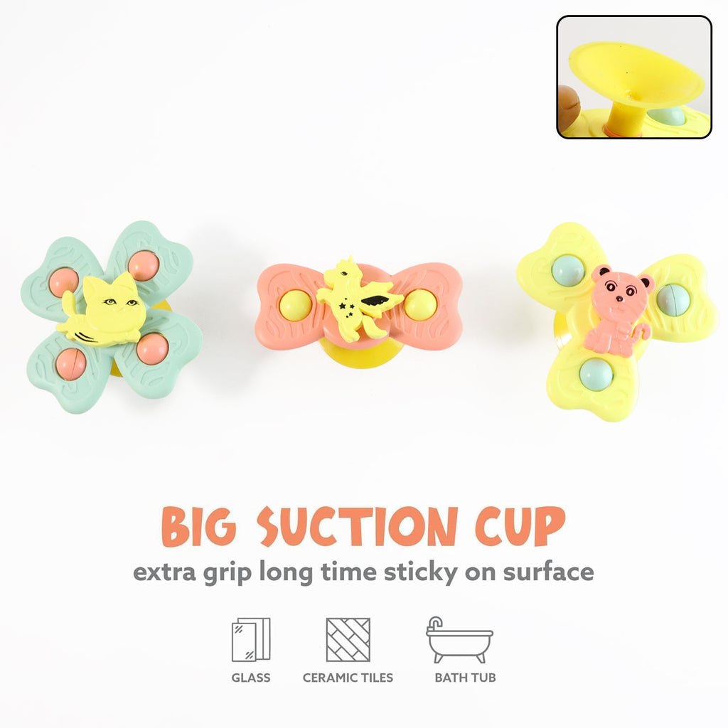 Close-up of Buzzy Baby Spinner spinning toy securely attached