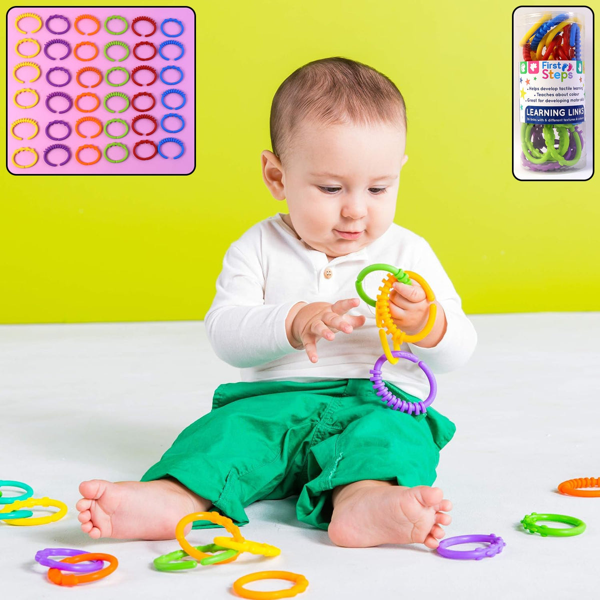 Colorful baby learning links educational toy set with interlocking rings