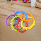 Safe soft plastic baby link toys with sensory textures for teething