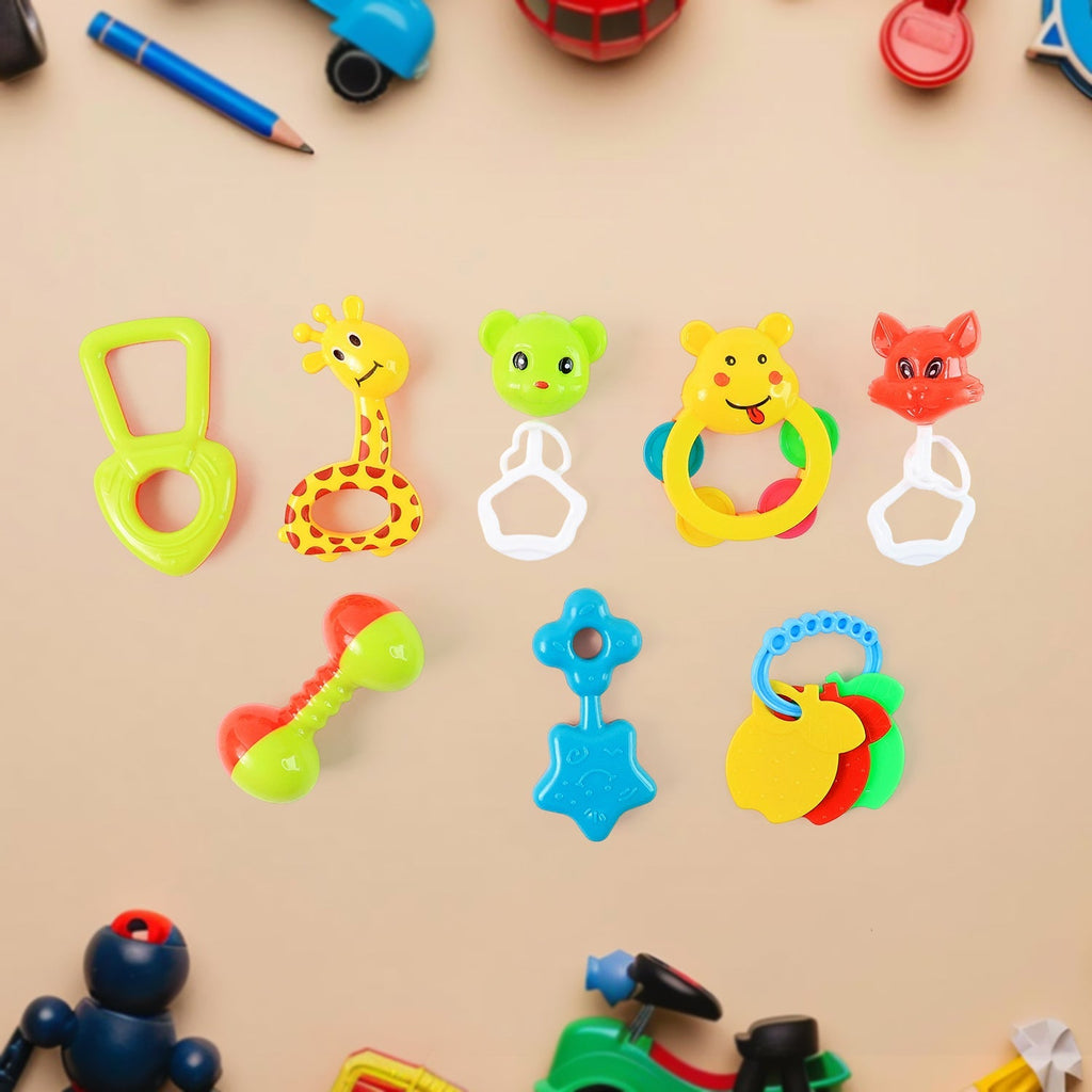 8-piece baby rattle set in vibrant colors for infant sensory play