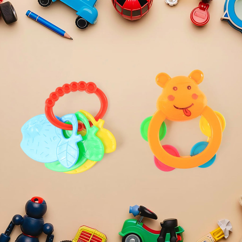 Vibrant collection of five baby rattle toys for early motor skills