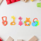 Baby rattle toy featuring friendly animal face for infant play