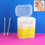 Box of premium ultra-soft baby cotton swabs with double-tip safety design
