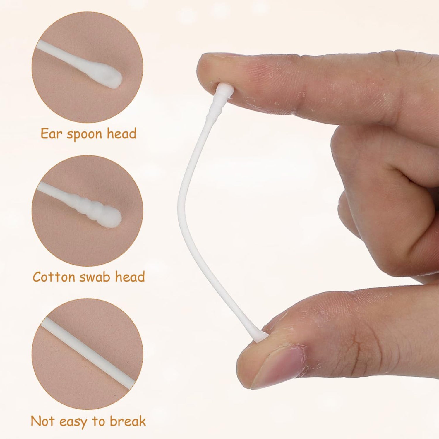 Close view of ultra-soft cotton tips on baby cotton swabs for safe cleaning