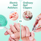 Compact electric baby nail trimmer being held in hand for scale