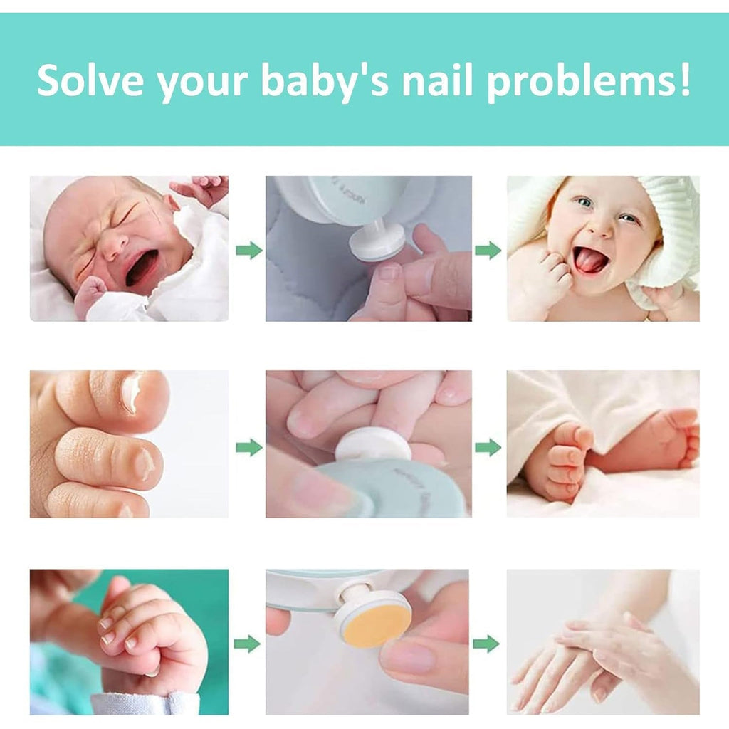 Safe and effective electric baby nail care device with attached grinding head