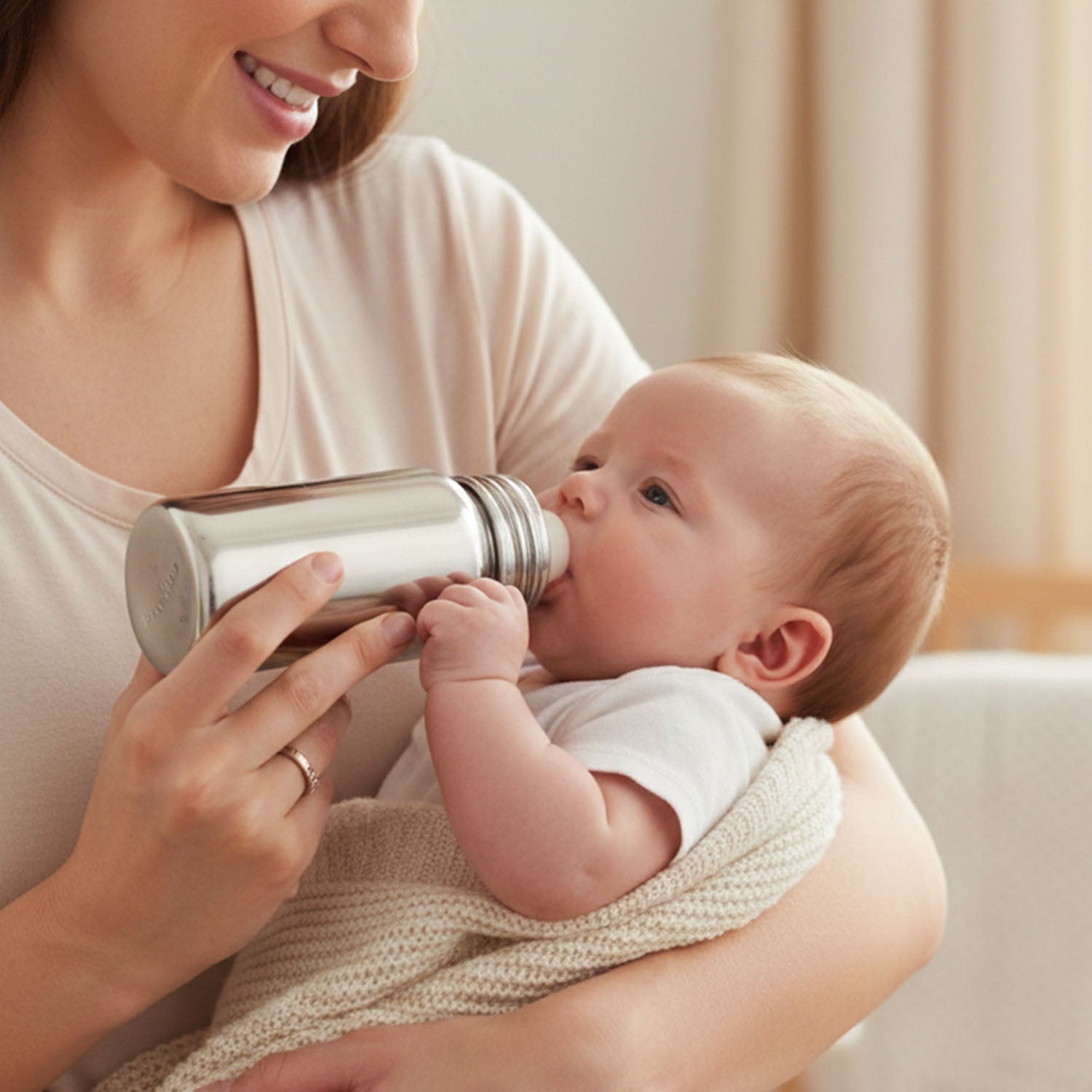 Leakproof baby feeding bottle made of stainless steel for infants