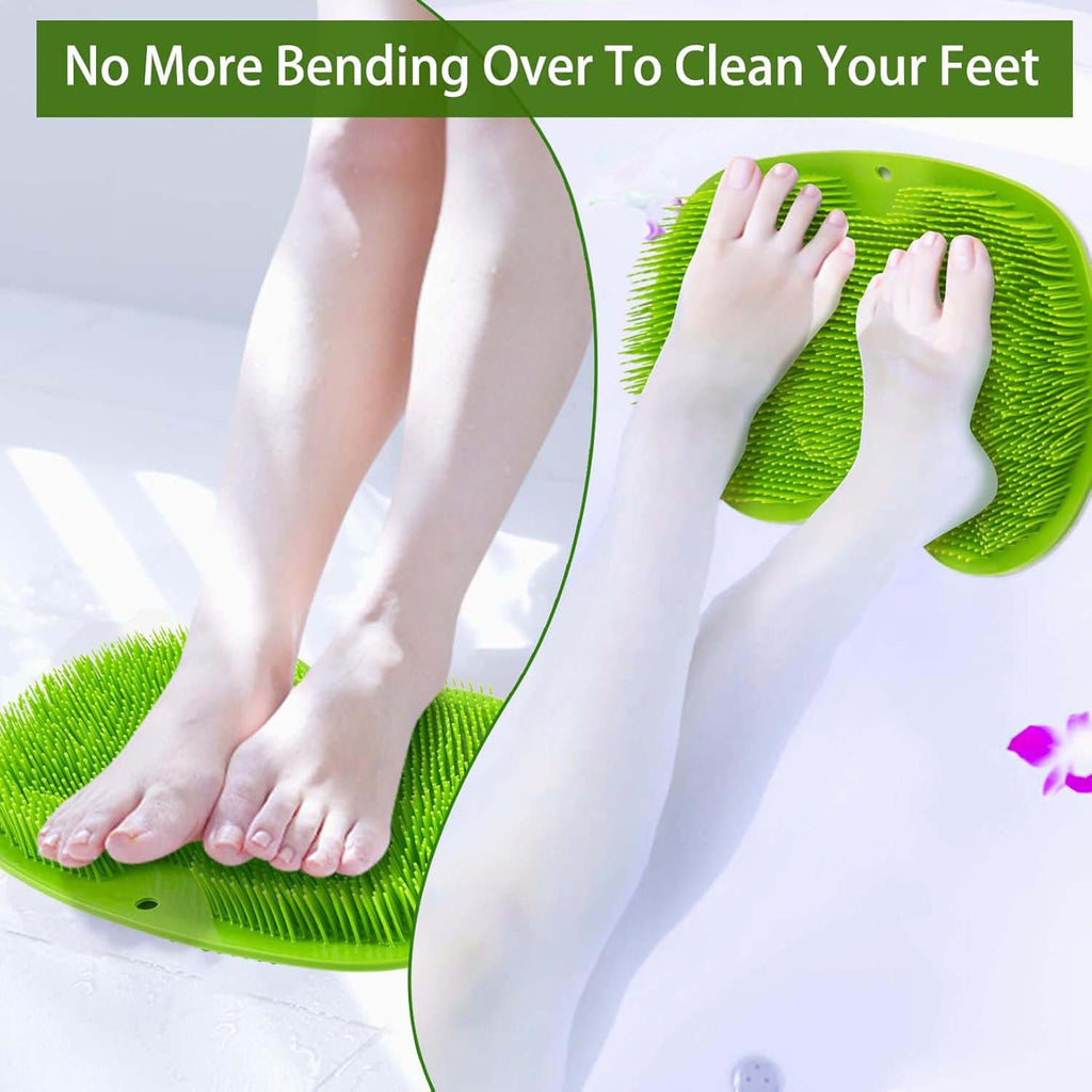 Close-up of silicone bristles on green bath massage cushion