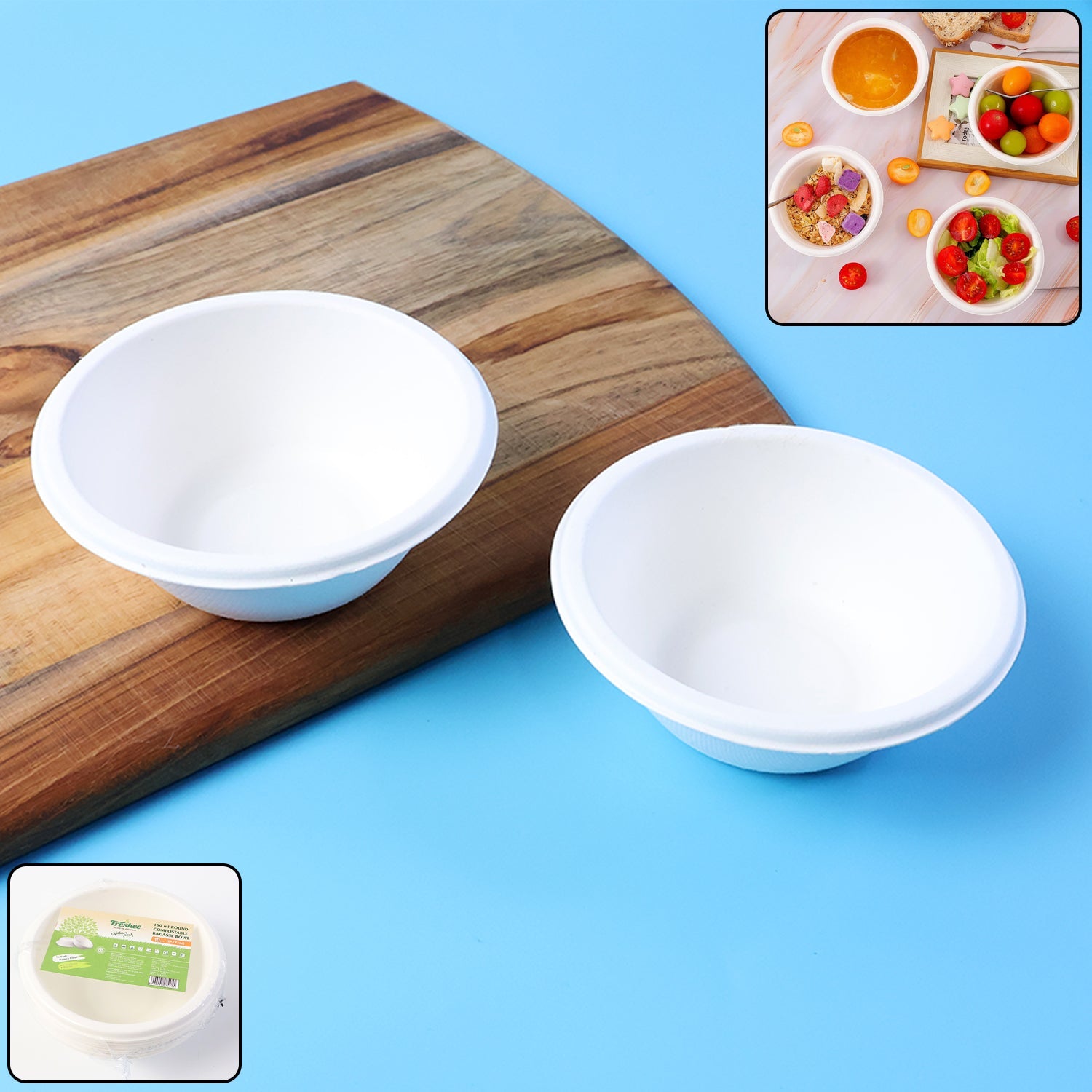 Eco-friendly 180 ml compostable bagasse bowl holding soup