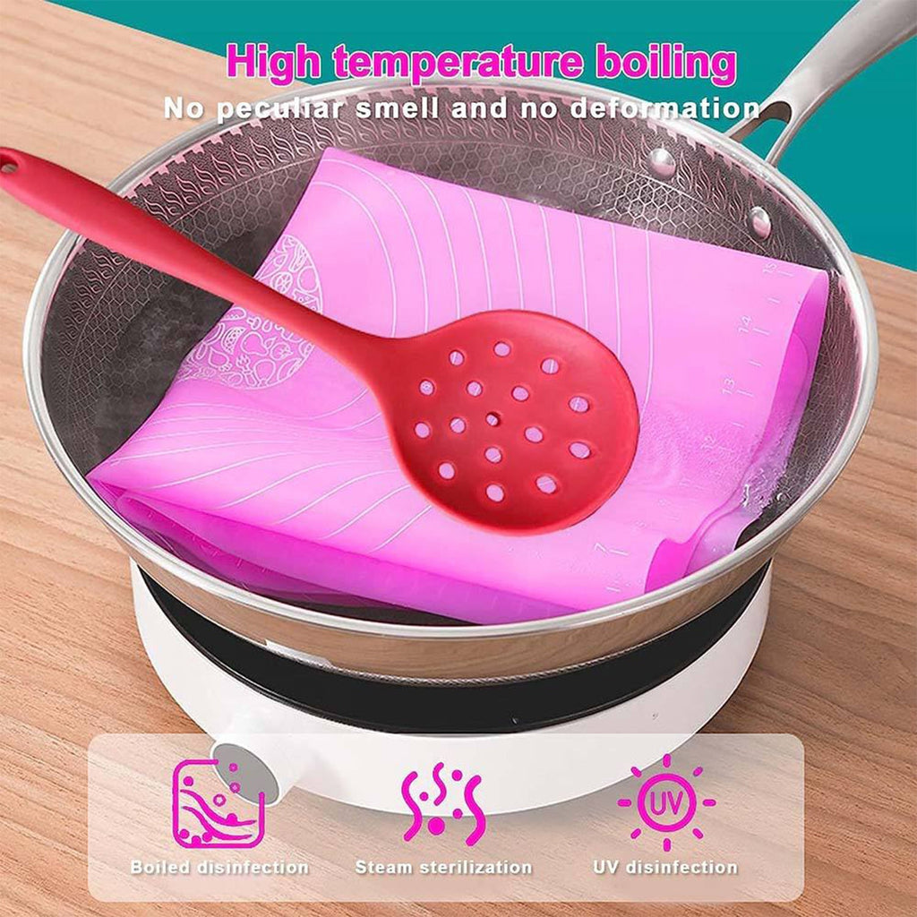 Silicone baking mat placed neatly on a clean modern kitchen countertop.