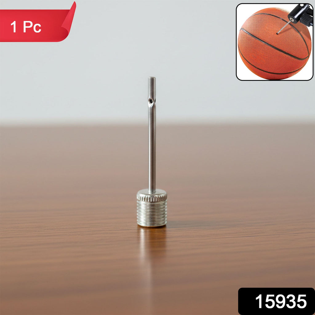 Close-up image of inflation needle adapter for basketball and football pumps