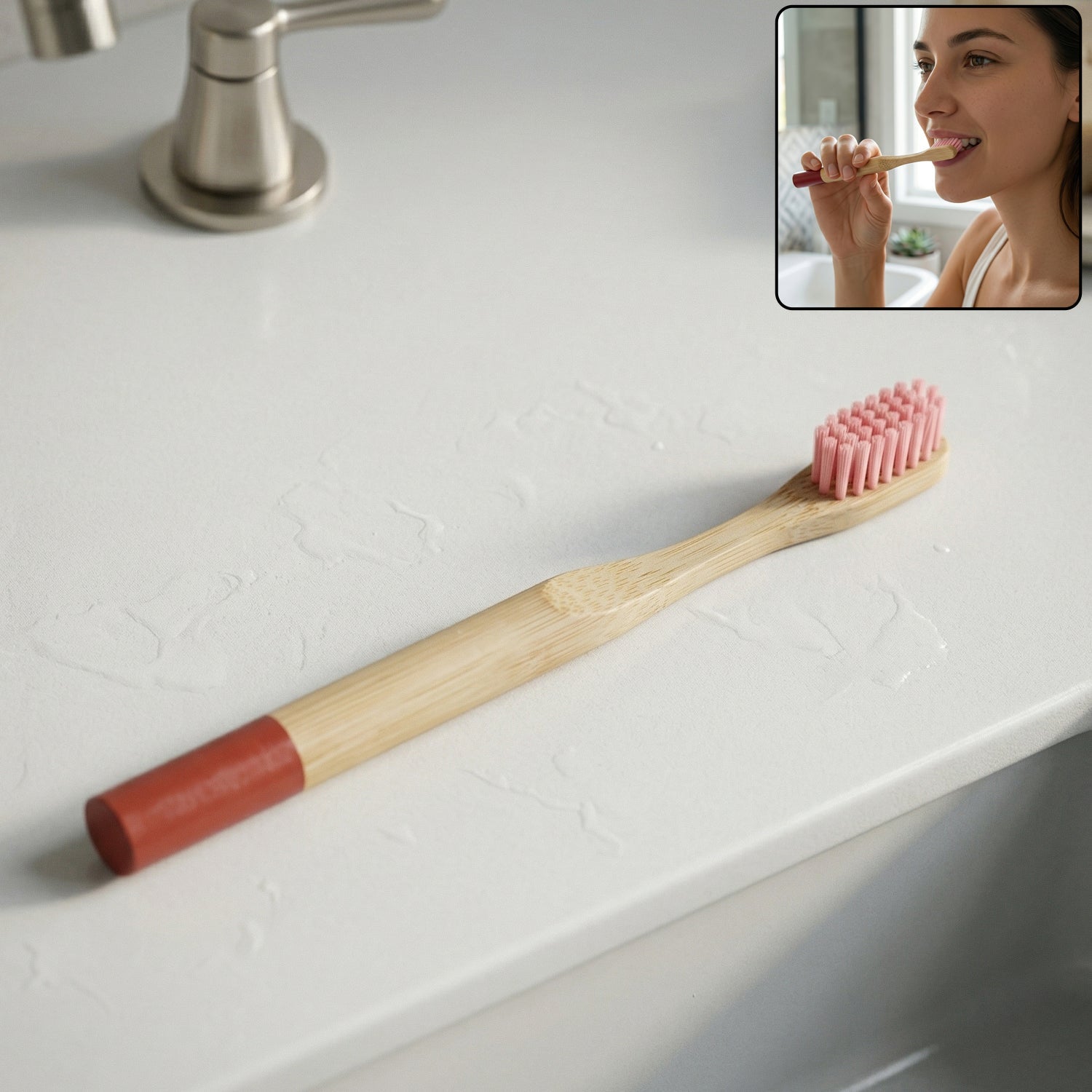 Bamboo toothbrush with round handle, eco-friendly design