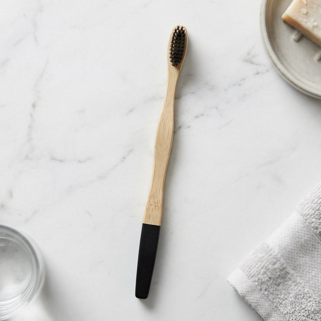 Close-up of bamboo toothbrush bristles showing softness