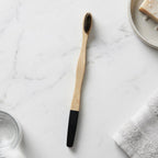 Close-up of bamboo toothbrush bristles showing softness