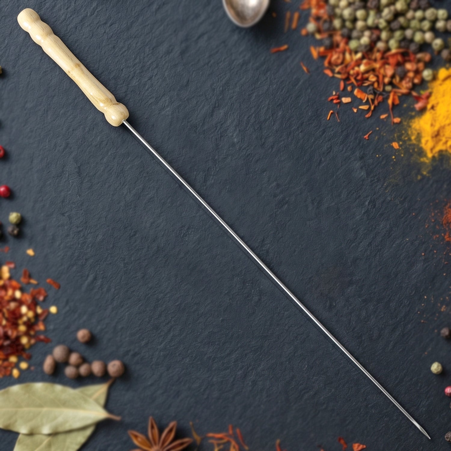 Set of stainless steel grilling skewers with handles for outdoor use