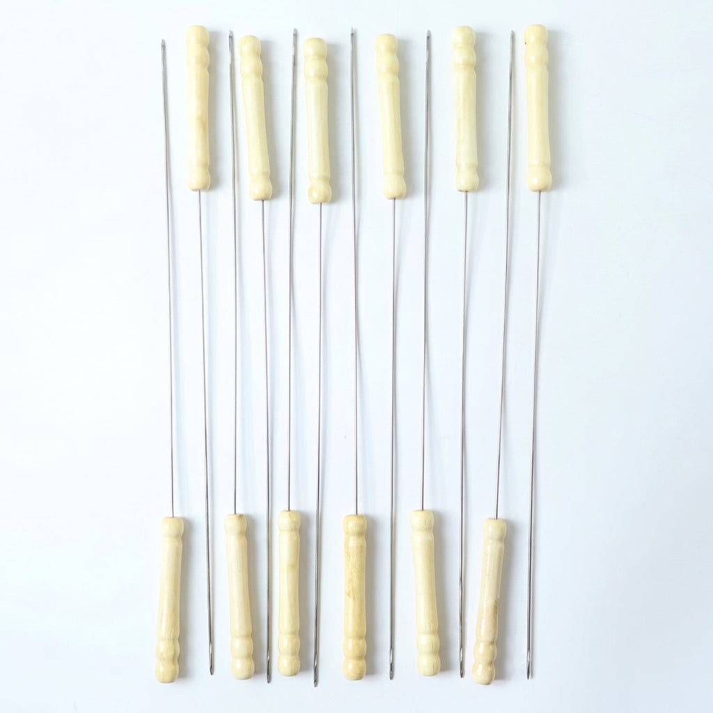 Grilling skewers set with wooden handles for kebabs and vegetables